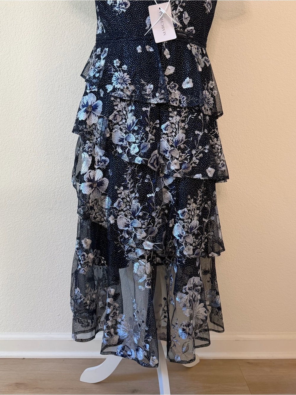 Marchesa Notte Midi Cocktail Dress in Navy Sz 12 NWT - Picture 7 of 12